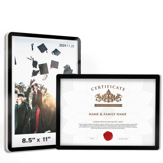 Sign Holder 8.5"x11" Wall-mounted 2 Pack, Self-Adhesive Display Frame for College Certificate/Poster/Paper/Picture Office/Store/School Display Sign Holder with Horizontal and Vertical (Black)